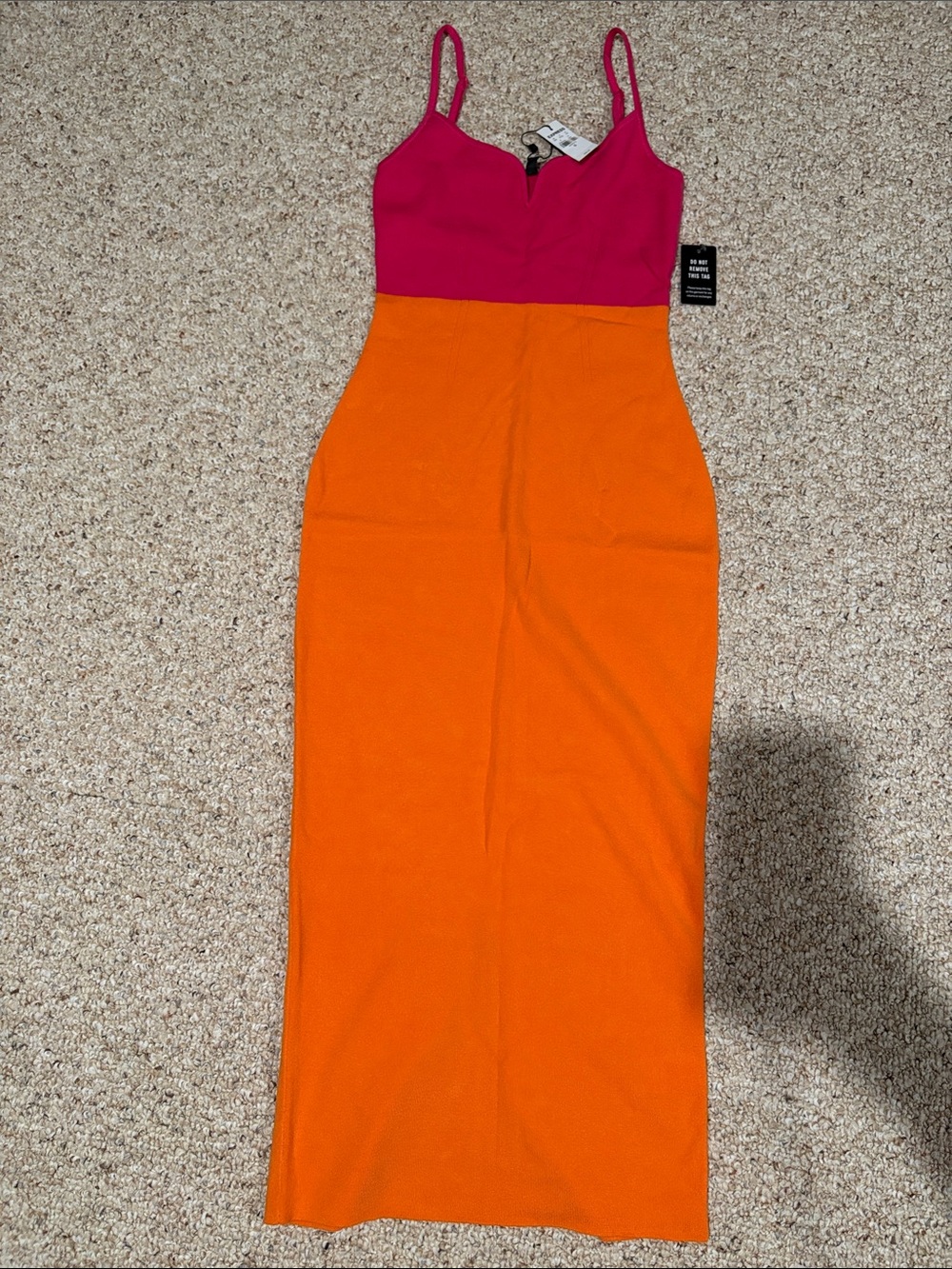 Express Pink and Orange Colorblock Midi Dress